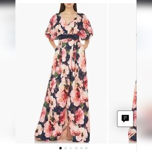 Chiffon gown with puffed sleeves